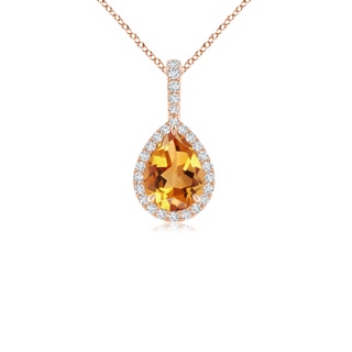 8x6mm AA Citrine Teardrop Pendant with Diamond Halo in Rose Gold