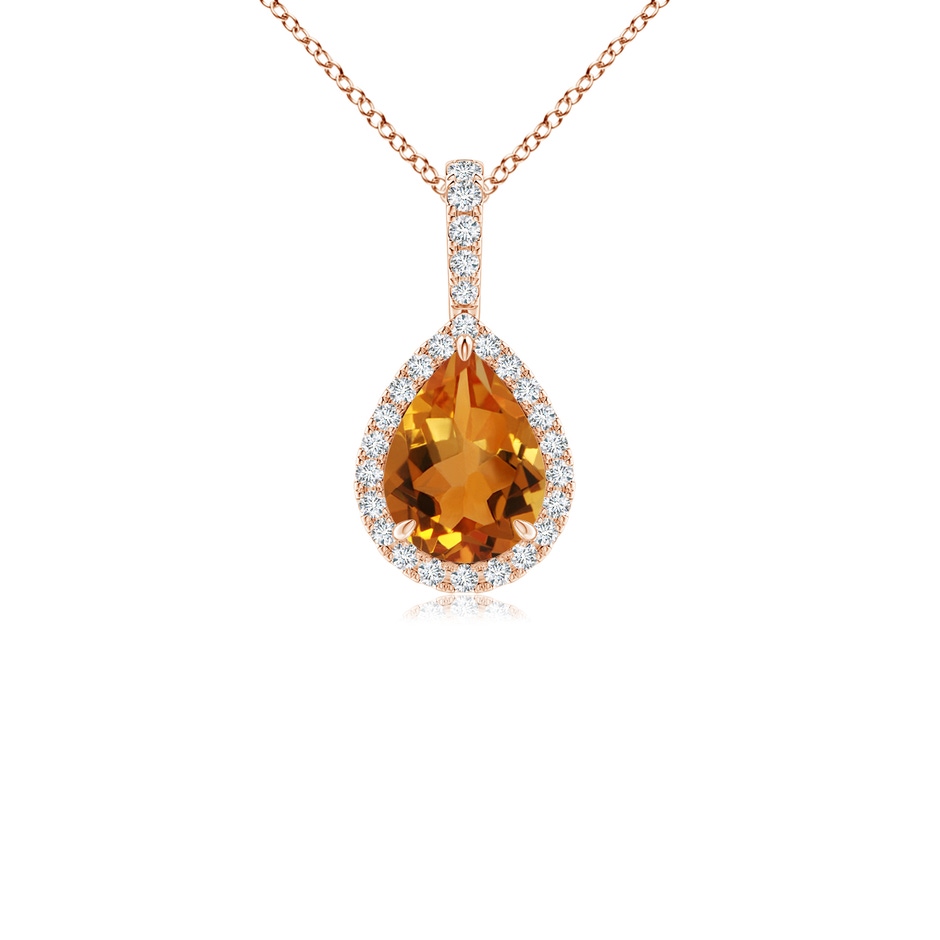 8x6mm AAA Citrine Teardrop Pendant with Diamond Halo in Rose Gold 