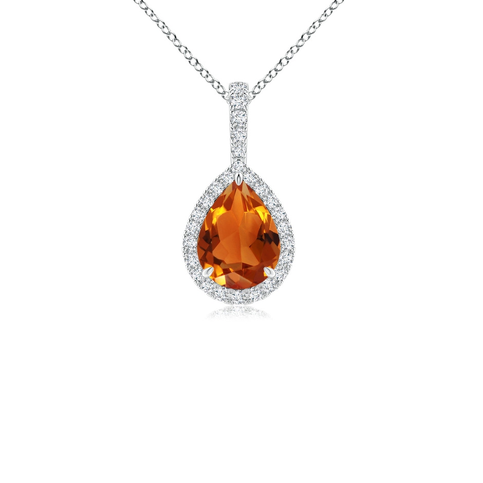 8x6mm AAAA Citrine Teardrop Pendant with Diamond Halo in P950 Platinum 