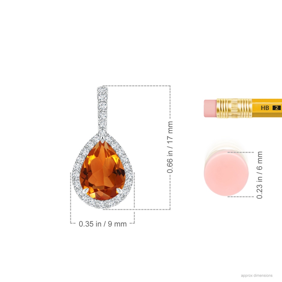 8x6mm AAAA Citrine Teardrop Pendant with Diamond Halo in P950 Platinum ruler