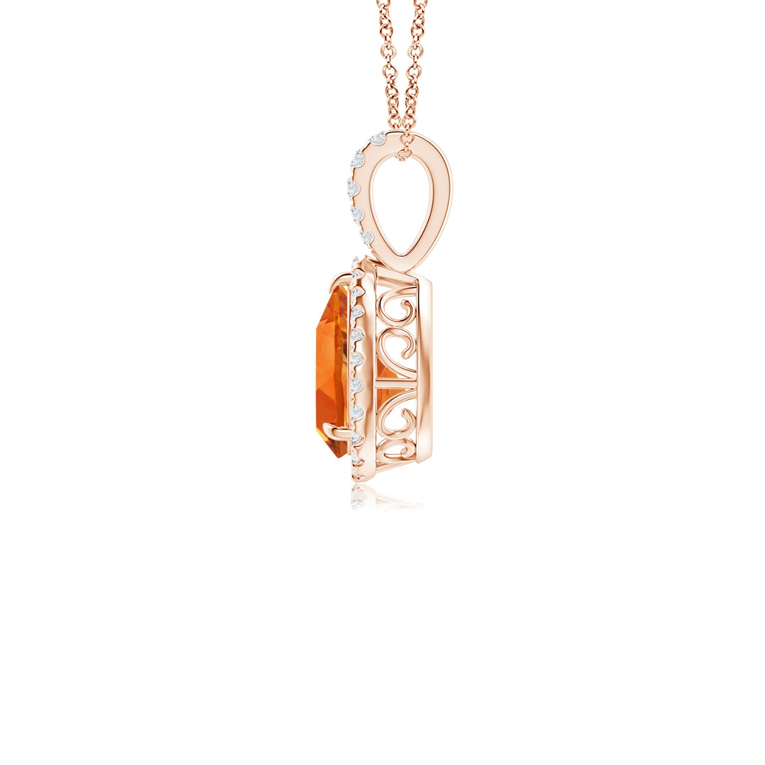 8x6mm AAAA Claw-Set Citrine Teardrop Halo Pendant in Rose Gold