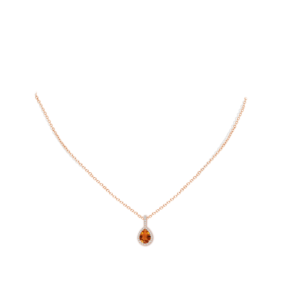 8x6mm AAAA Citrine Teardrop Pendant with Diamond Halo in Rose Gold pen