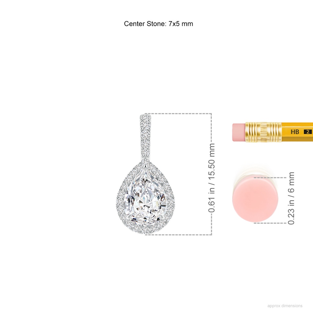 7x5mm HSI2 Diamond Teardrop Pendant with Halo in White Gold ruler