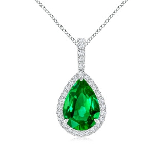 10x8mm AAAA Emerald Teardrop Pendant with Diamond Halo in P950 Platinum