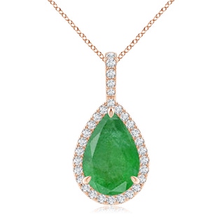 12x10mm A Emerald Teardrop Pendant with Diamond Halo in 10K Rose Gold