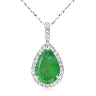 12x10mm A Emerald Teardrop Pendant with Diamond Halo in S999 Silver