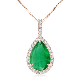12x10mm AA Emerald Teardrop Pendant with Diamond Halo in Rose Gold