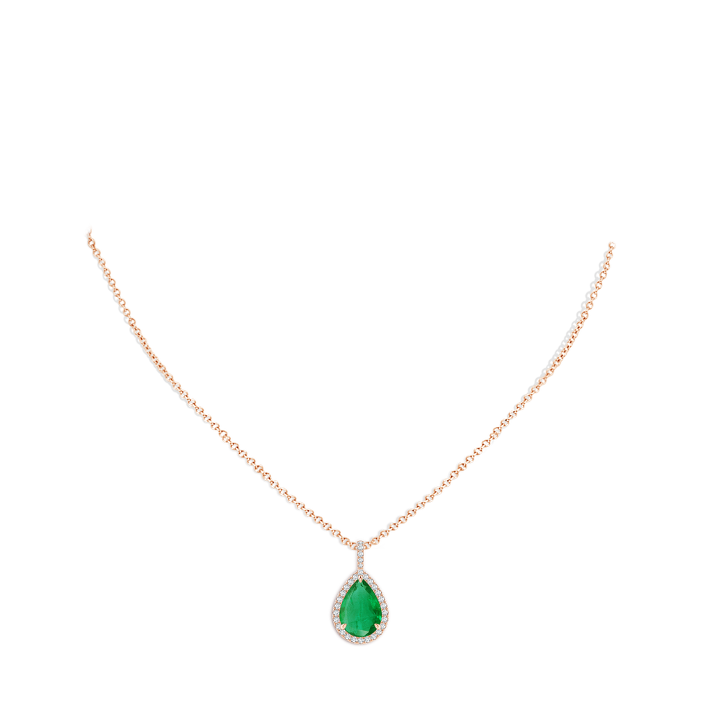 14x10mm AA Emerald Teardrop Pendant with Diamond Halo in Rose Gold pen
