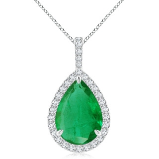 14x10mm AA Emerald Teardrop Pendant with Diamond Halo in S999 Silver