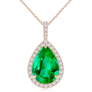 14x10mm AAA Emerald Teardrop Pendant with Diamond Halo in Rose Gold