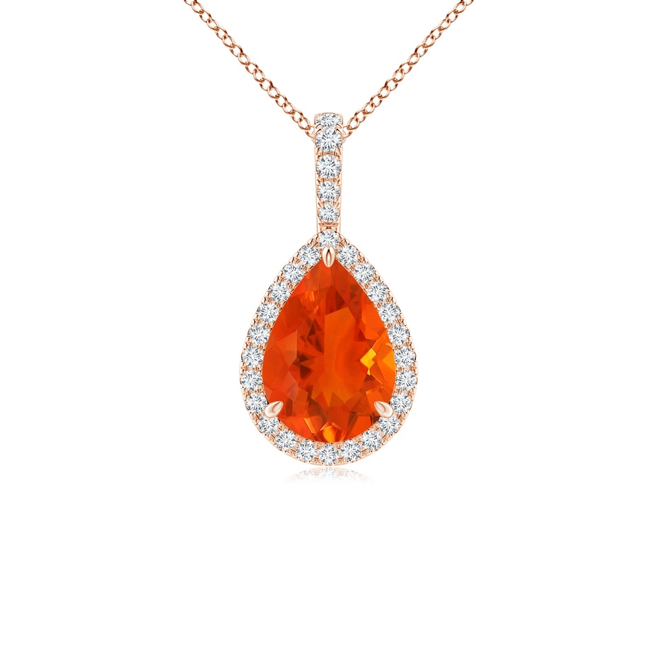 10x7mm AAA Fire Opal Teardrop Pendant with Diamond Halo in Rose Gold 
