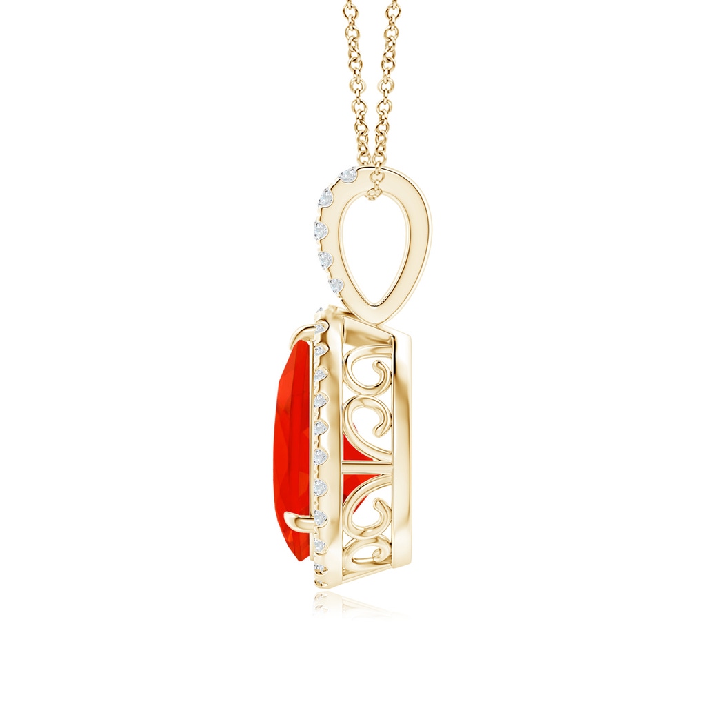 10x7mm AAAA Fire Opal Teardrop Pendant with Diamond Halo in Yellow Gold - side 199