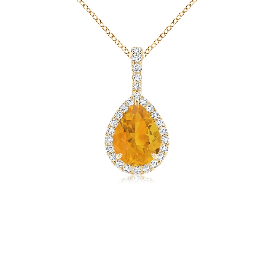 8x6mm A Fire Opal Teardrop Pendant with Diamond Halo in Yellow Gold 