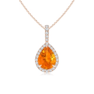 8x6mm AA Fire Opal Teardrop Pendant with Diamond Halo in 10K Rose Gold