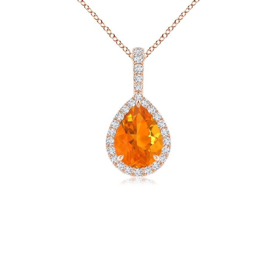 8x6mm AA Fire Opal Teardrop Pendant with Diamond Halo in Rose Gold 