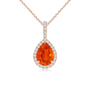 8x6mm AAA Fire Opal Teardrop Pendant with Diamond Halo in Rose Gold