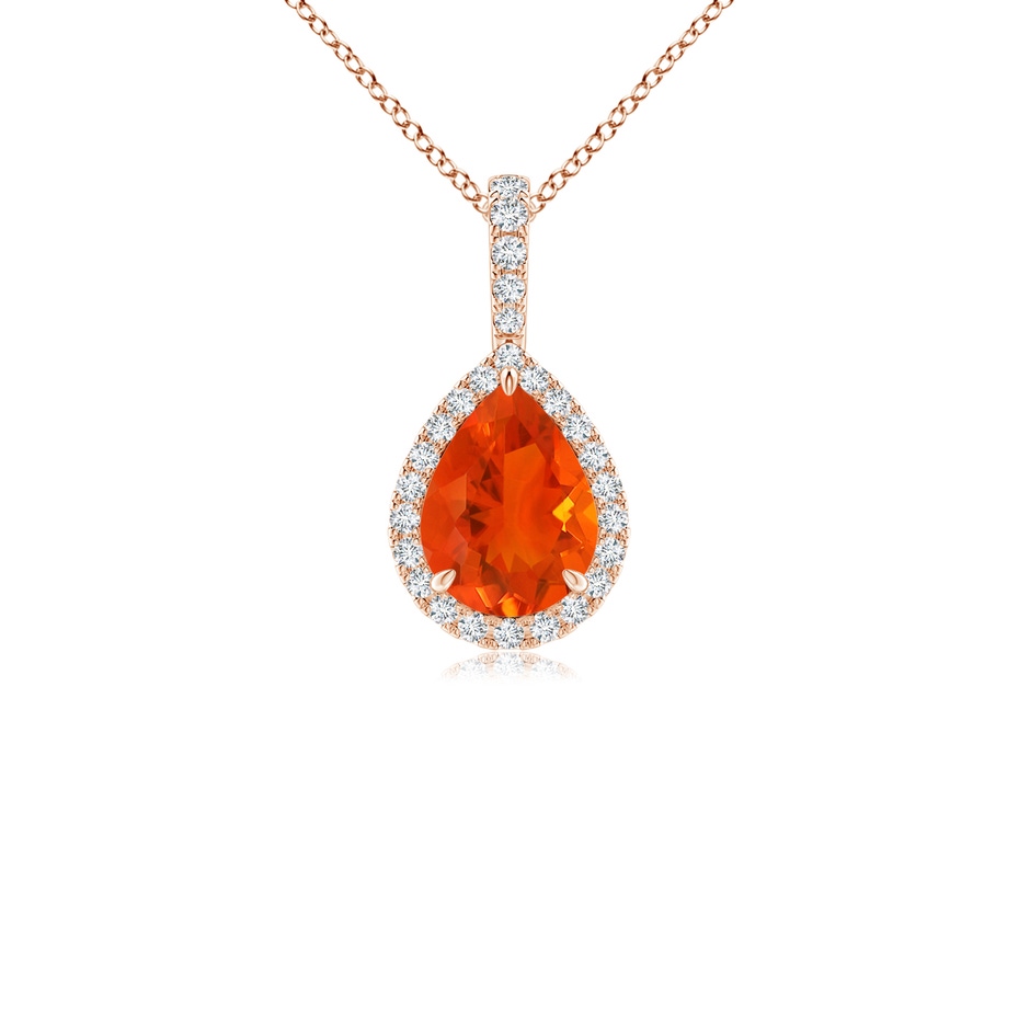8x6mm AAA Fire Opal Teardrop Pendant with Diamond Halo in Rose Gold 