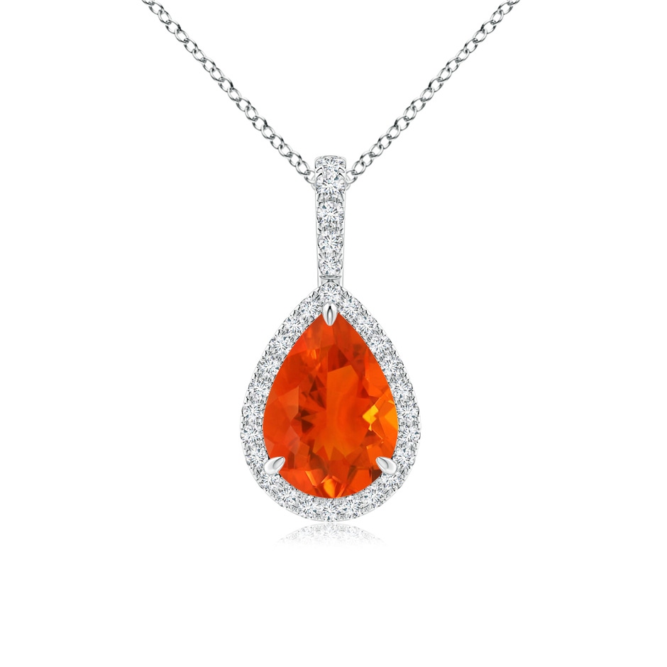 9x6mm AAA Fire Opal Teardrop Pendant with Diamond Halo in White Gold 