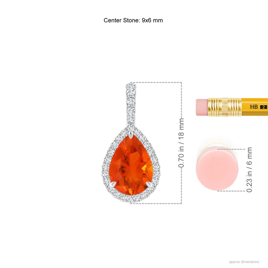 9x6mm AAA Fire Opal Teardrop Pendant with Diamond Halo in White Gold Ruler