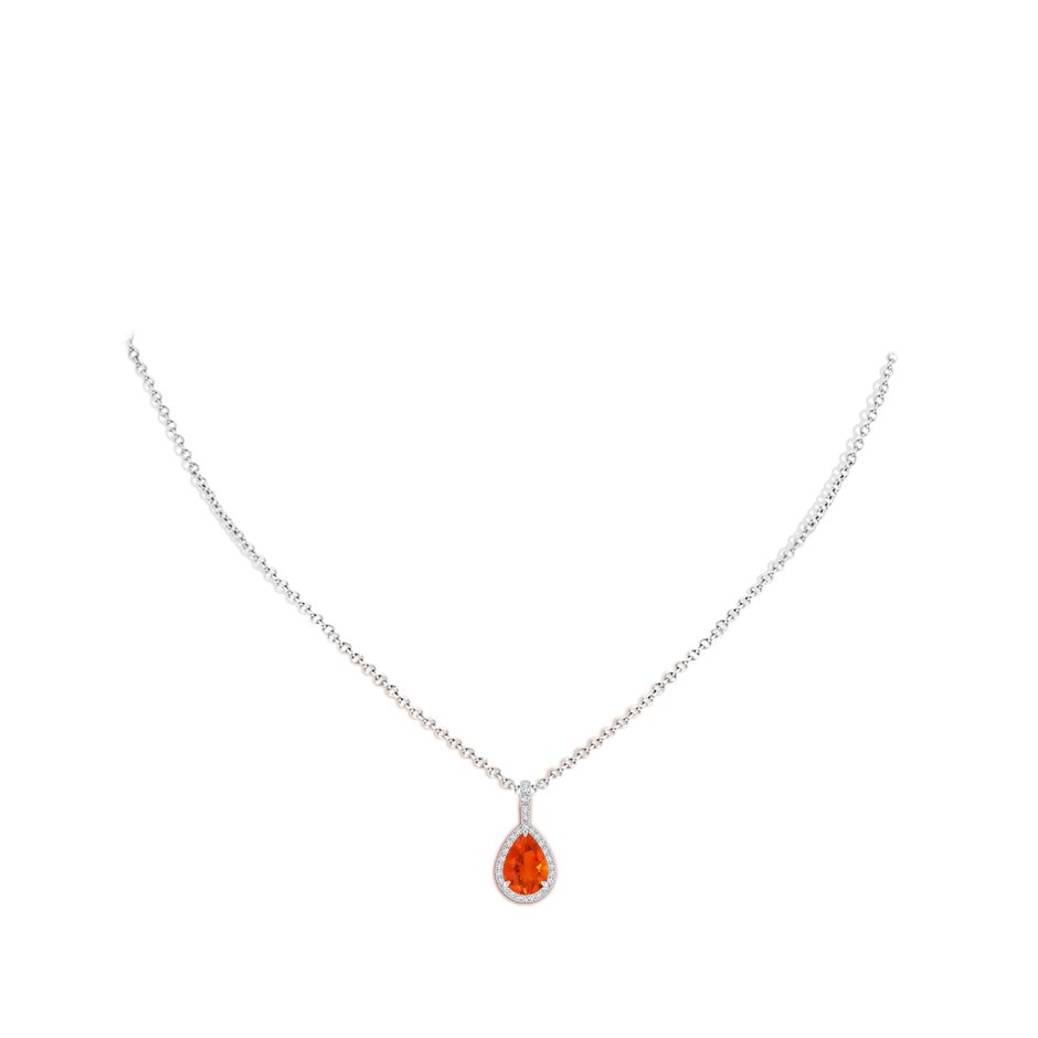 9x6mm AAA Fire Opal Teardrop Pendant with Diamond Halo in White Gold Body-Neck