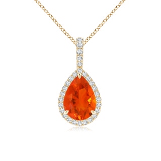 9x6mm AAA Fire Opal Teardrop Pendant with Diamond Halo in Yellow Gold