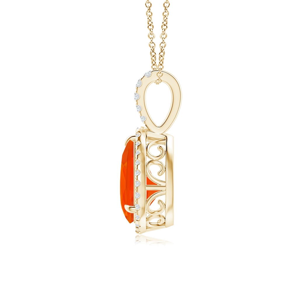9x6mm AAA Fire Opal Teardrop Pendant with Diamond Halo in Yellow Gold - side 199