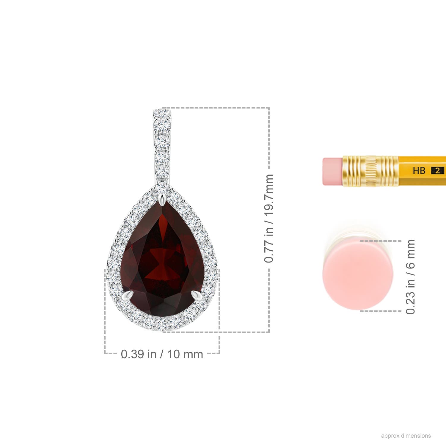 10x7mm A Claw-Set Garnet Teardrop Halo Pendant in P950 Platinum - ruler