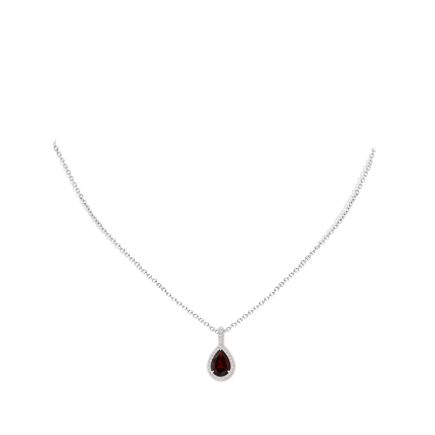 10x7mm A Claw-Set Garnet Teardrop Halo Pendant in P950 Platinum - body_neck