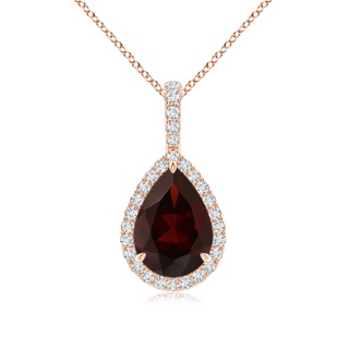 10x7mm A Garnet Teardrop Pendant with Diamond Halo in Rose Gold