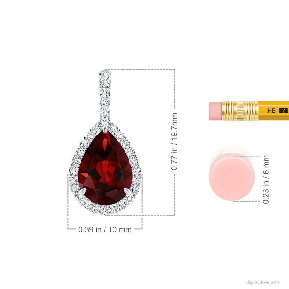 10x7mm AAA Claw-Set Garnet Teardrop Halo Pendant in P950 Platinum ruler