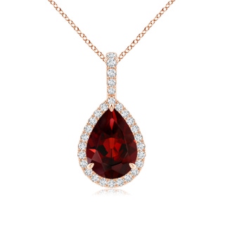 10x7mm AAA Garnet Teardrop Pendant with Diamond Halo in Rose Gold