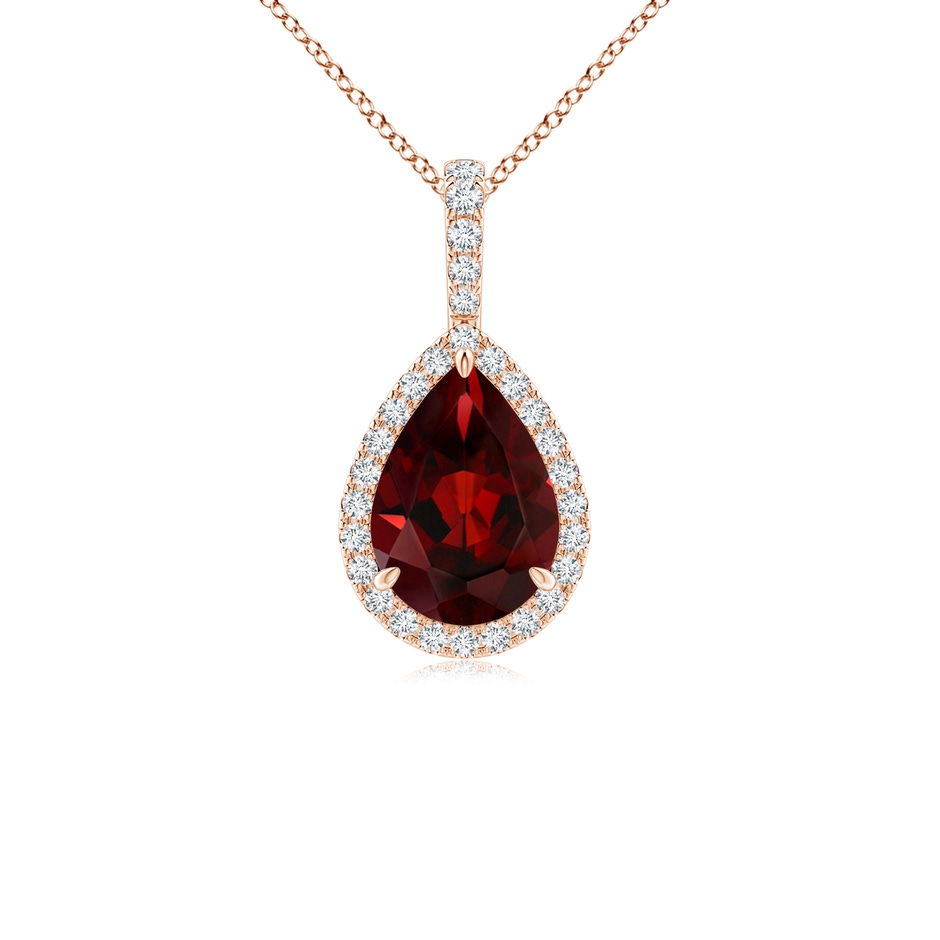 10x7mm AAA Claw-Set Garnet Teardrop Halo Pendant in Rose Gold 