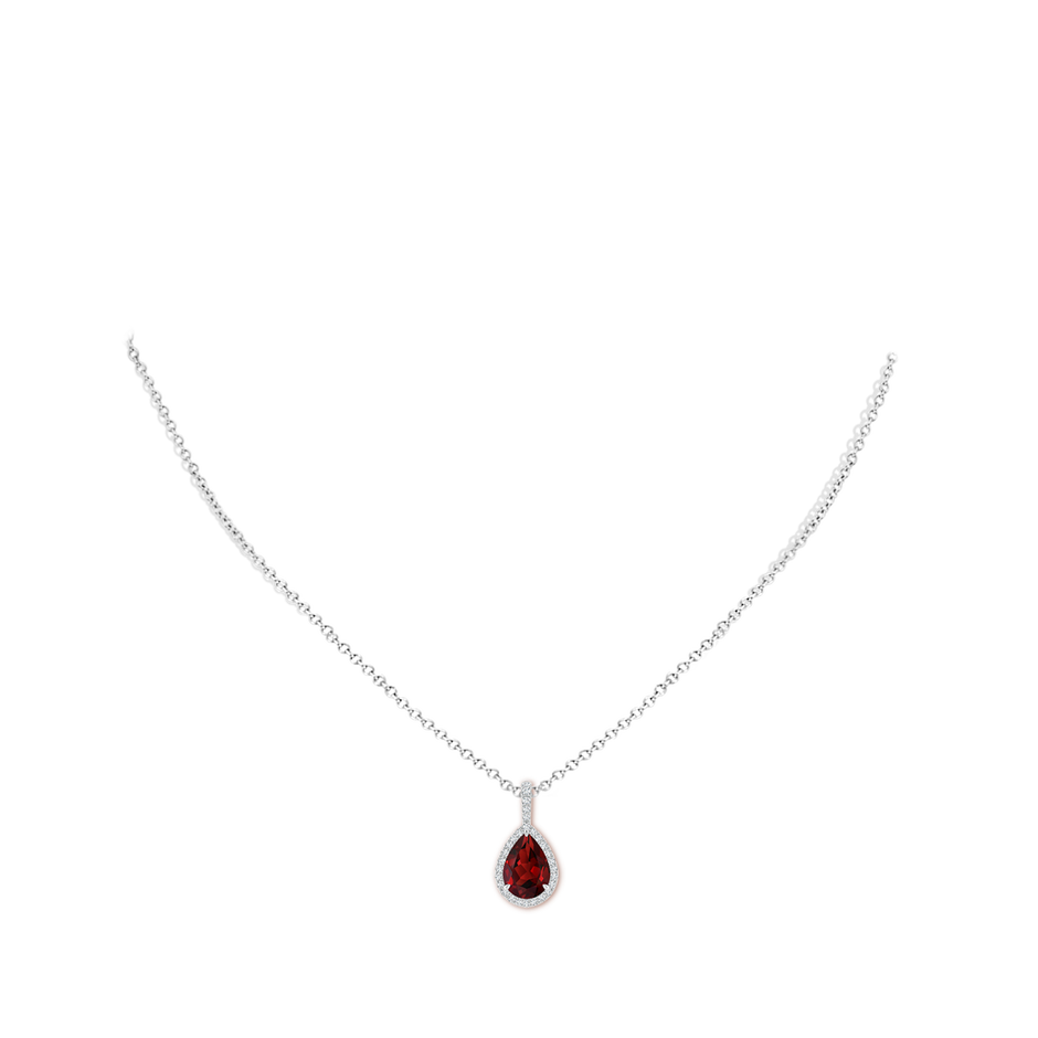 10x7mm AAAA Claw-Set Garnet Teardrop Halo Pendant in 18K White Gold pen