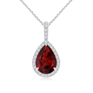 10x7mm AAAA Garnet Teardrop Pendant with Diamond Halo in P950 Platinum