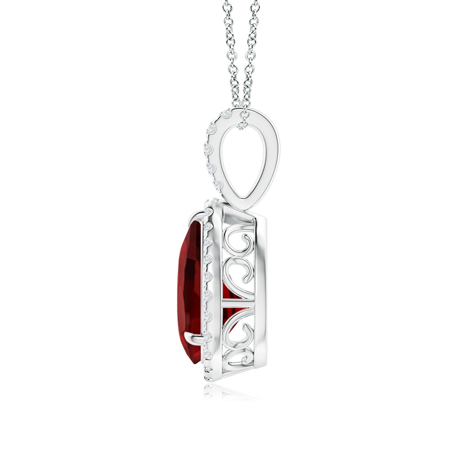 10x7mm AAAA Garnet Teardrop Pendant with Diamond Halo in White Gold side-1