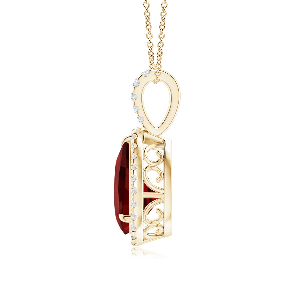 10x7mm AAAA Garnet Teardrop Pendant with Diamond Halo in Yellow Gold - side_1