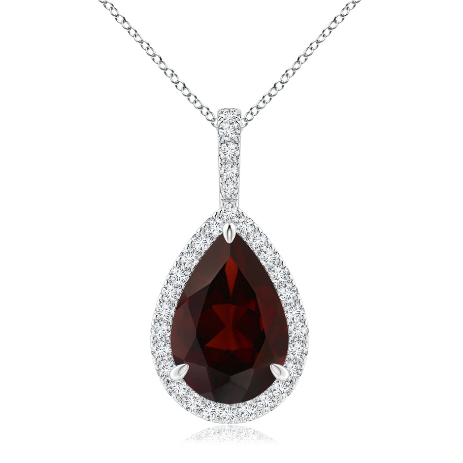 12x8mm A Garnet Teardrop Pendant with Diamond Halo in P950 Platinum 