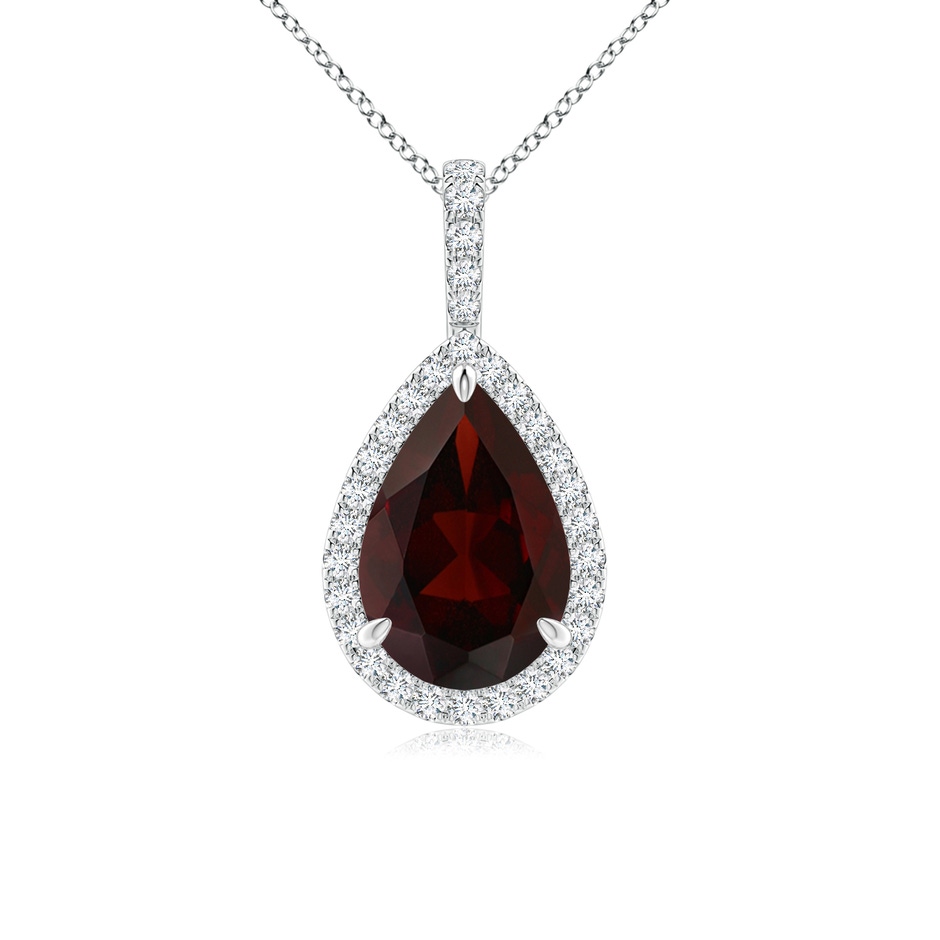 12x8mm A Garnet Teardrop Pendant with Diamond Halo in White Gold 