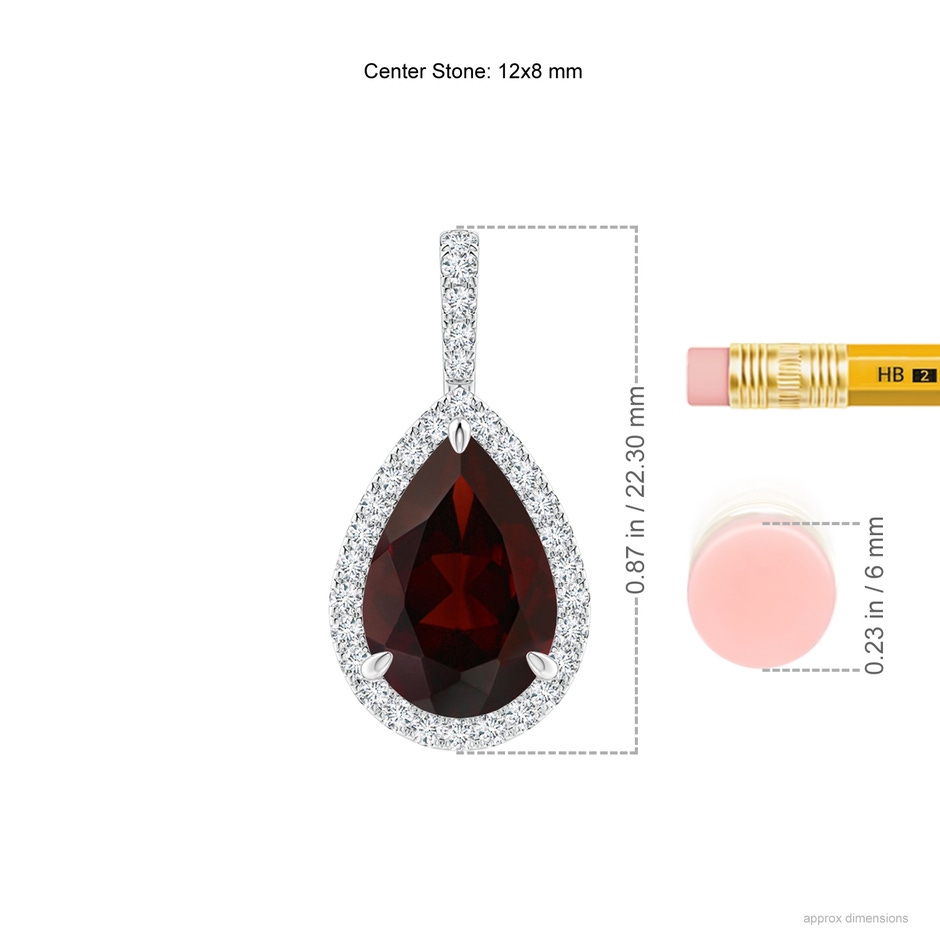 12x8mm A Garnet Teardrop Pendant with Diamond Halo in White Gold ruler
