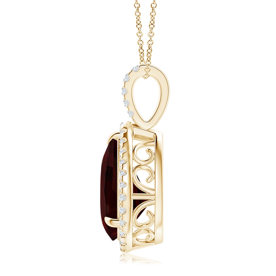 12x8mm A Garnet Teardrop Pendant with Diamond Halo in Yellow Gold side-1