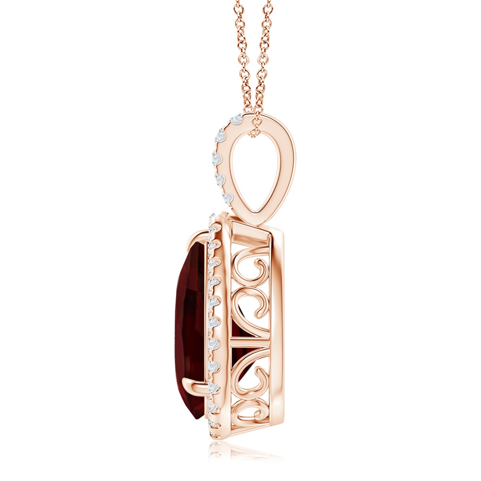 12x8mm AA Garnet Teardrop Pendant with Diamond Halo in Rose Gold side-1