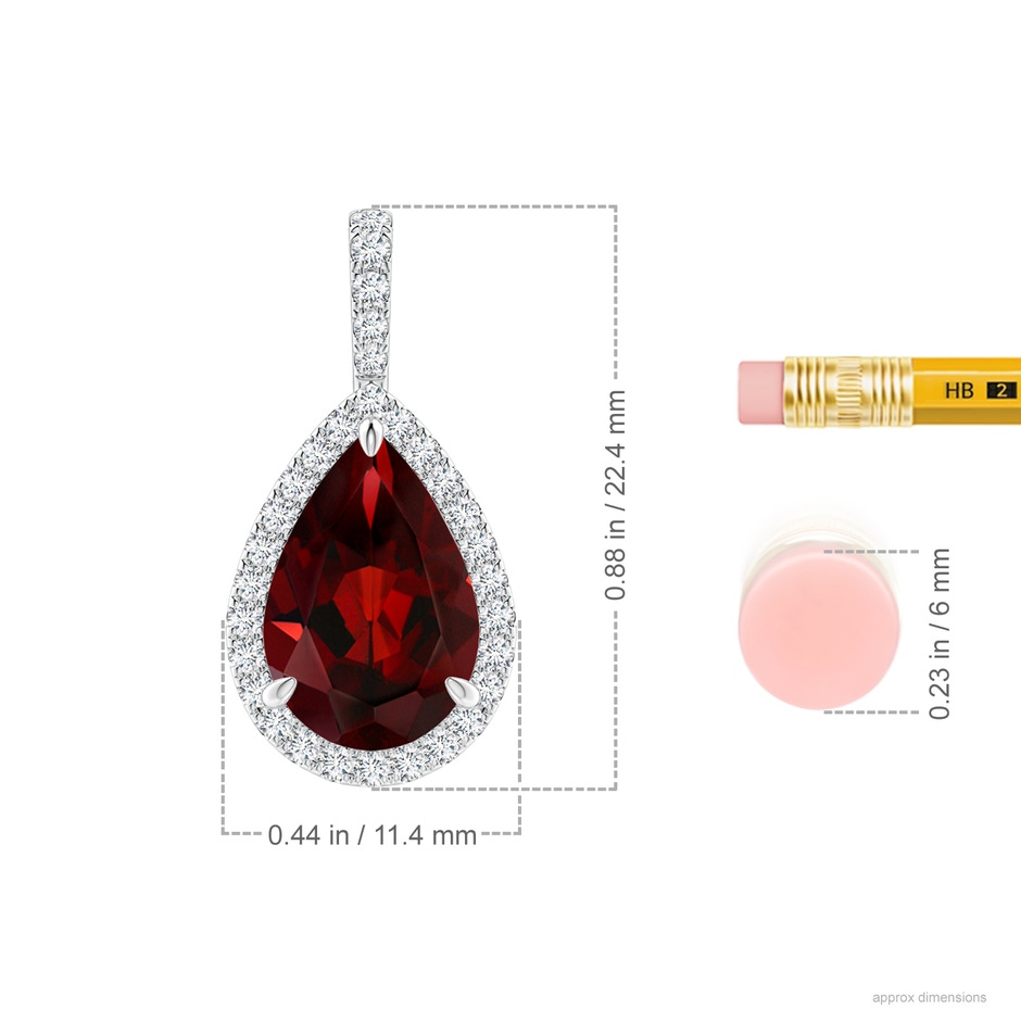 12x8mm AAA Claw-Set Garnet Teardrop Halo Pendant in P950 Platinum ruler