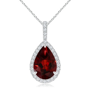 12x8mm AAA Garnet Teardrop Pendant with Diamond Halo in White Gold