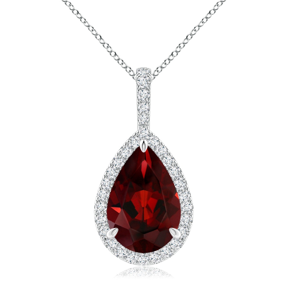 12x8mm AAA Garnet Teardrop Pendant with Diamond Halo in White Gold 