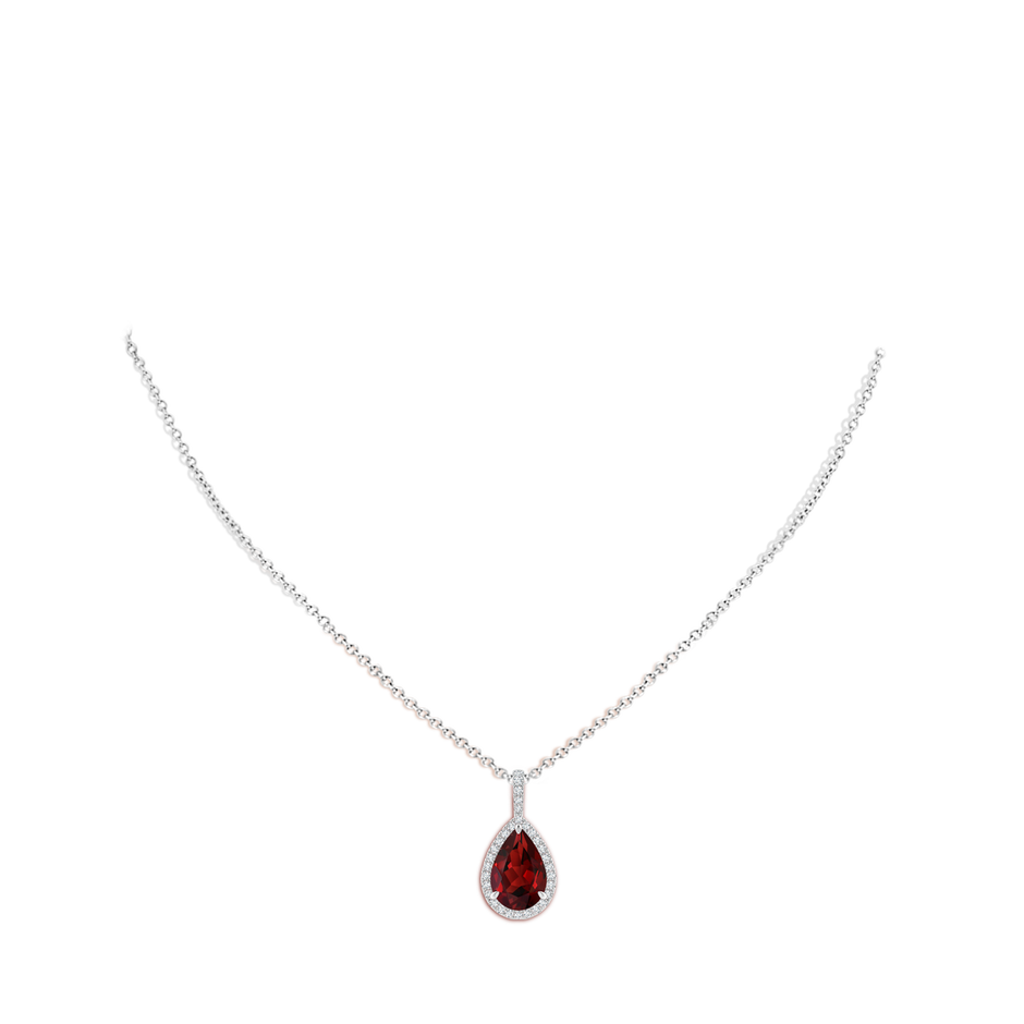 12x8mm AAAA Garnet Teardrop Pendant with Diamond Halo in P950 Platinum body-neck
