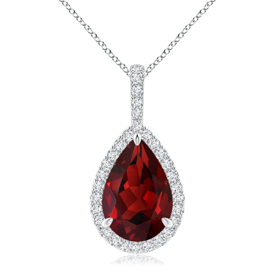 12x8mm AAAA Garnet Teardrop Pendant with Diamond Halo in White Gold 