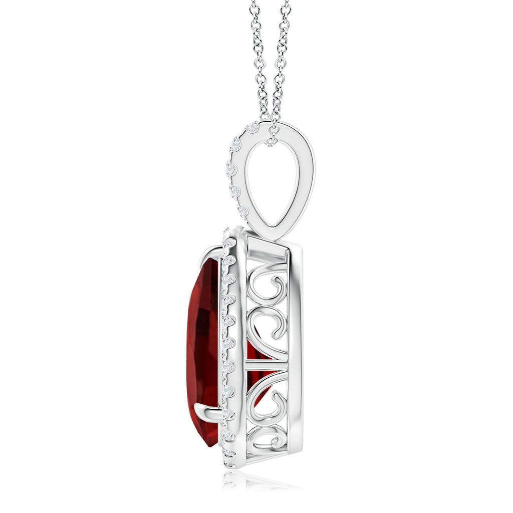 12x8mm AAAA Garnet Teardrop Pendant with Diamond Halo in White Gold - side_1