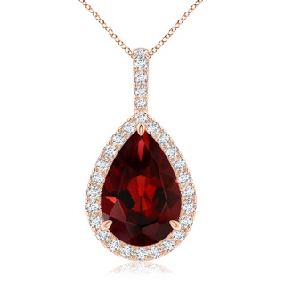 15x10mm AAA Claw-Set Garnet Teardrop Halo Pendant in Rose Gold