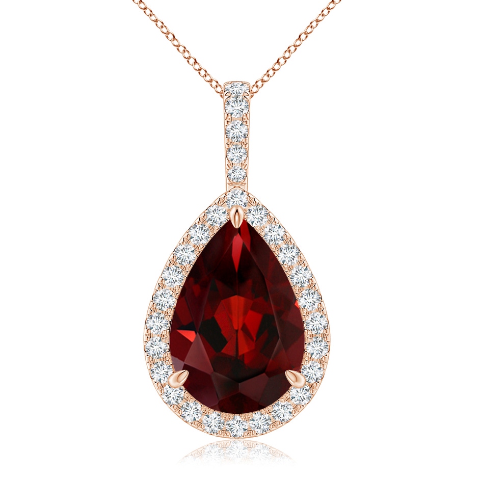 15x10mm AAA Claw-Set Garnet Teardrop Halo Pendant in Rose Gold 
