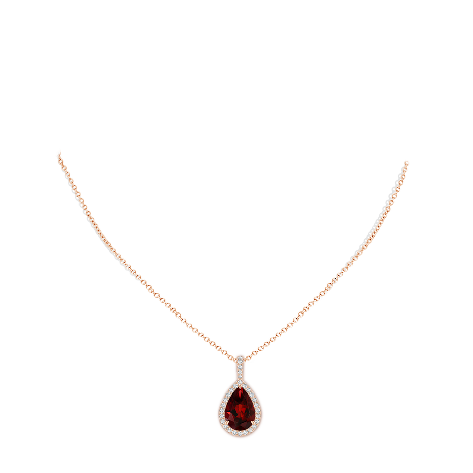 15x10mm AAA Claw-Set Garnet Teardrop Halo Pendant in Rose Gold pen